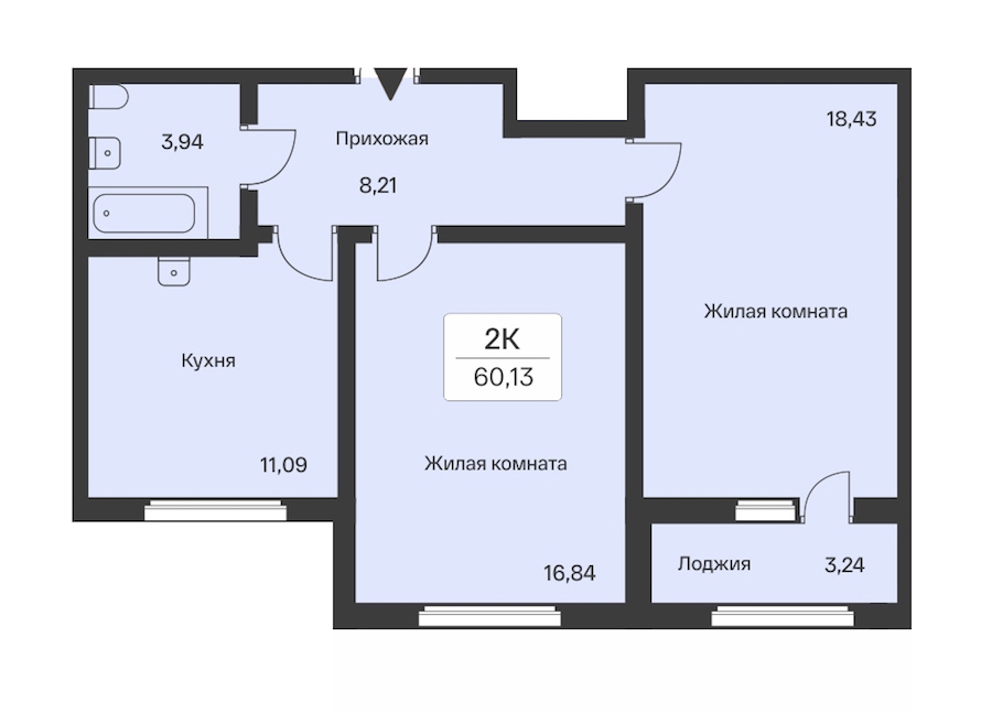 2-комнатная квартира 60.13 м², 2/9 эт., ЖК «Расцветай в Янино»